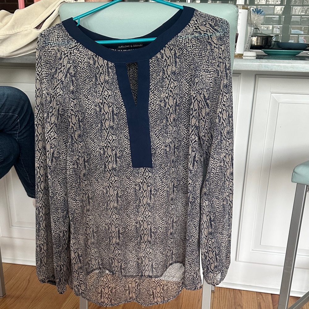 Navy and Cream Snake Print Blouse